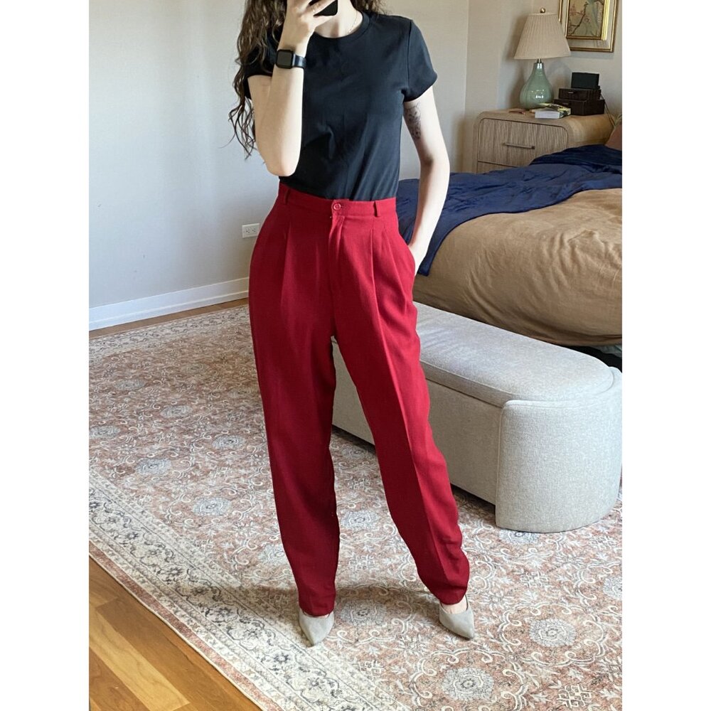 Vintage Red 100% Wool Trouser Pants Size 6 Tailored Classic - Picture 10 of 10